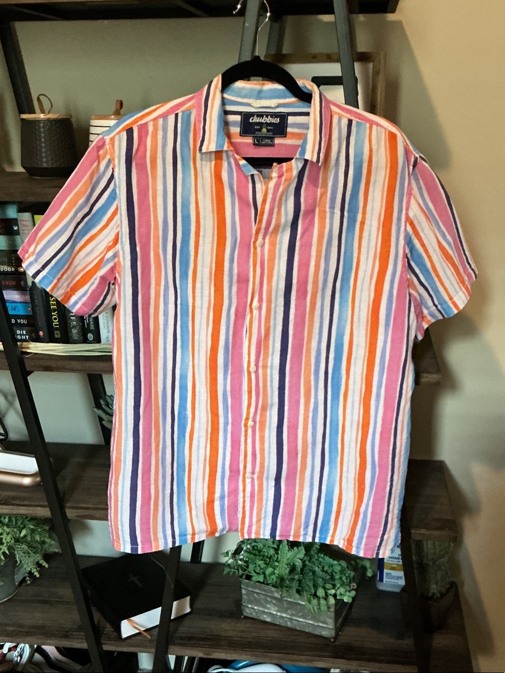 chubbies Striped Short-Sleeve Button-Down in Pink, Orange, Blue, White